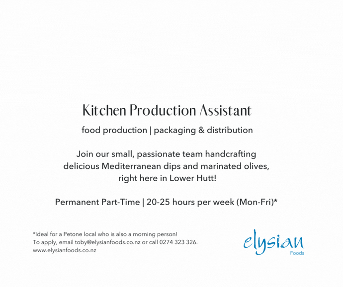 We're hiring - looking for a new Production Assistance to work in the Elysian kitchen